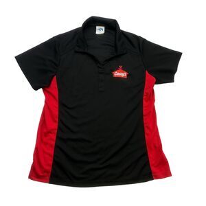 Caseys Polo Shirt Womens Large L Black Red Short Sleeve Workwear Employee